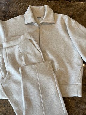 Old Navy Bounce Fleece Zip-Up Jacket and Matching Pants Set XL Oatmeal Heather
